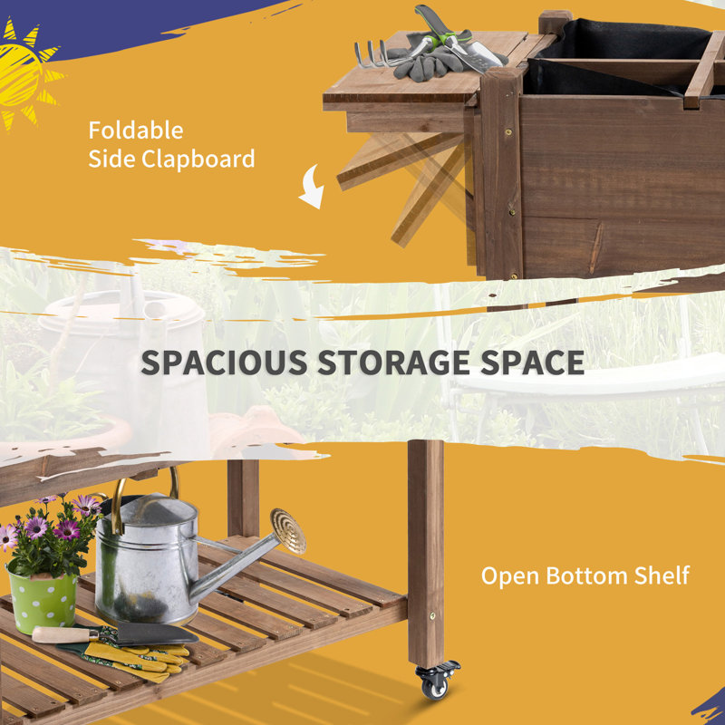 Brown Wooden Raised Garden Bed with Storage Shelf