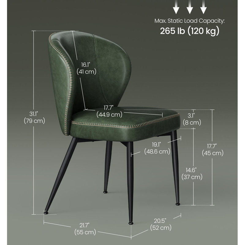Chaises de salle à manger rembourrées en cuir synthétique avec coutures, Vert forêt
