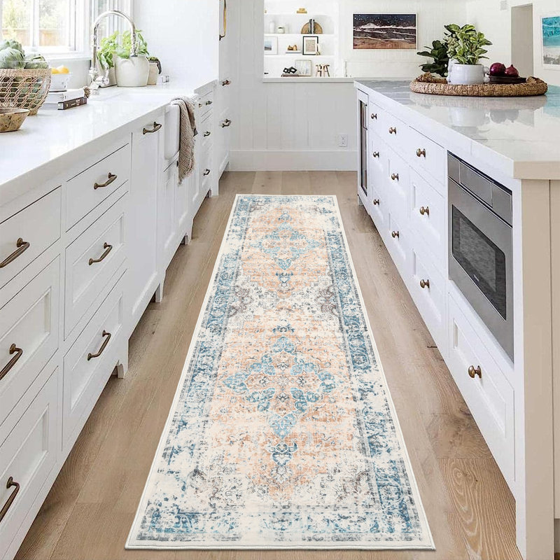 Machine Washable Runner Rugs 2x6 Vintage Runners Non-Slip Distressed Runner Rug Distressed Floor Carpet Ultra Rug for Hallway Kitchen Bedside Light Orange