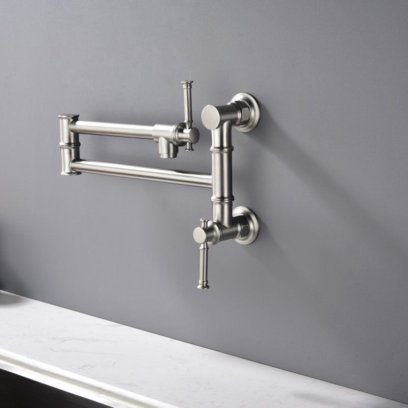Wall Mounted Pot Filler Faucet, Modern Brass Pot Filler Two-Attachment Wall Mount Folding Kitchen Pot Filler Swing Arm
