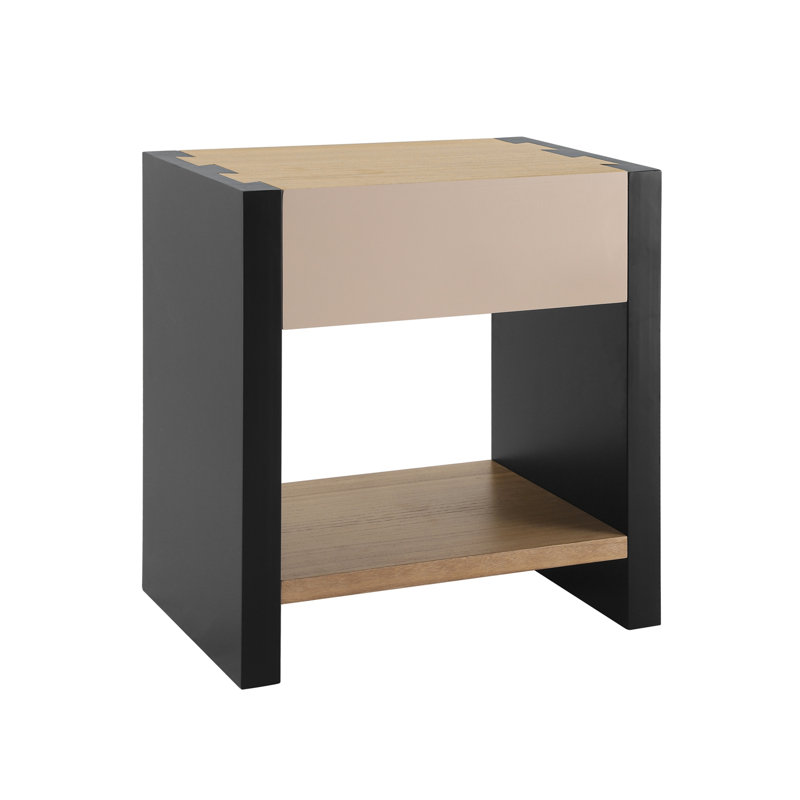 Table de chevet avec tiroirs de rangement et tablette ouverte, Noir