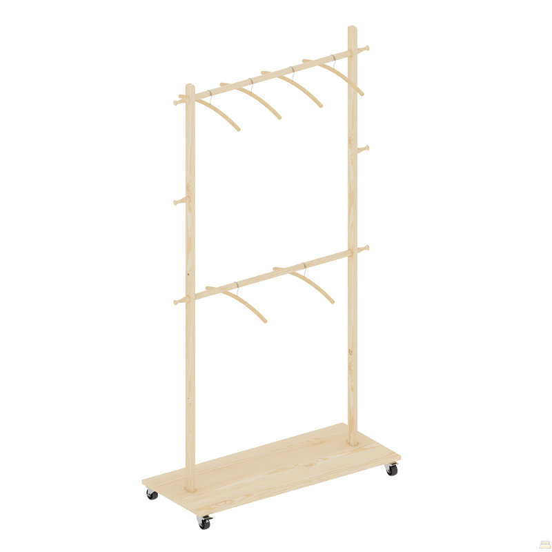 Solid Wood Garment Clothes Drying Rack with 6 Wooden Hangers, Space-Saving Design, Adjustable Shelf, and Wheels for Easy Mobility – Perfect for Bedroom, Living Room, or Entryway