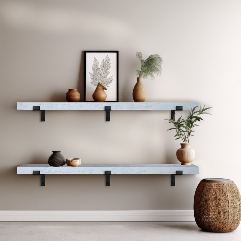 Emerald Lee 2 Piece Poplar Bracket Shelf, 2" H x 69" W x 8" D, Gray