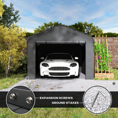 Outsunny 10' X 15' Heavy Duty Metal Carport, Waterproof Garage Car Canopy Shelter With Galvanized Metal Roof 