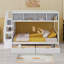 Lit superposé avec tablettes, escalier de rangement et 2 tiroirs-511653547