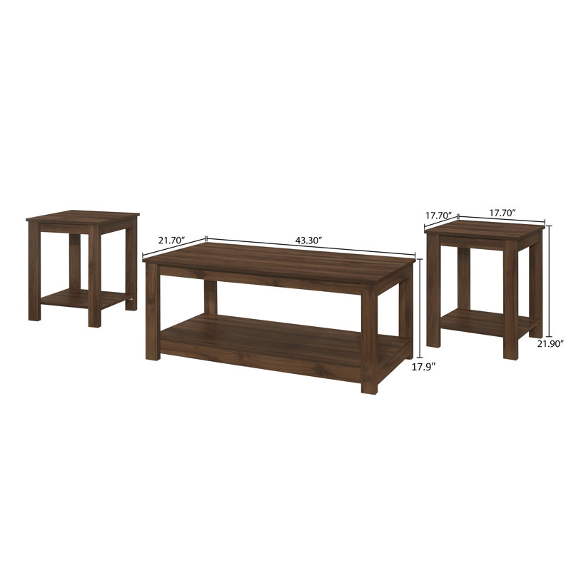 Ensemble de tables basses 3 pièces Lareine, Brun