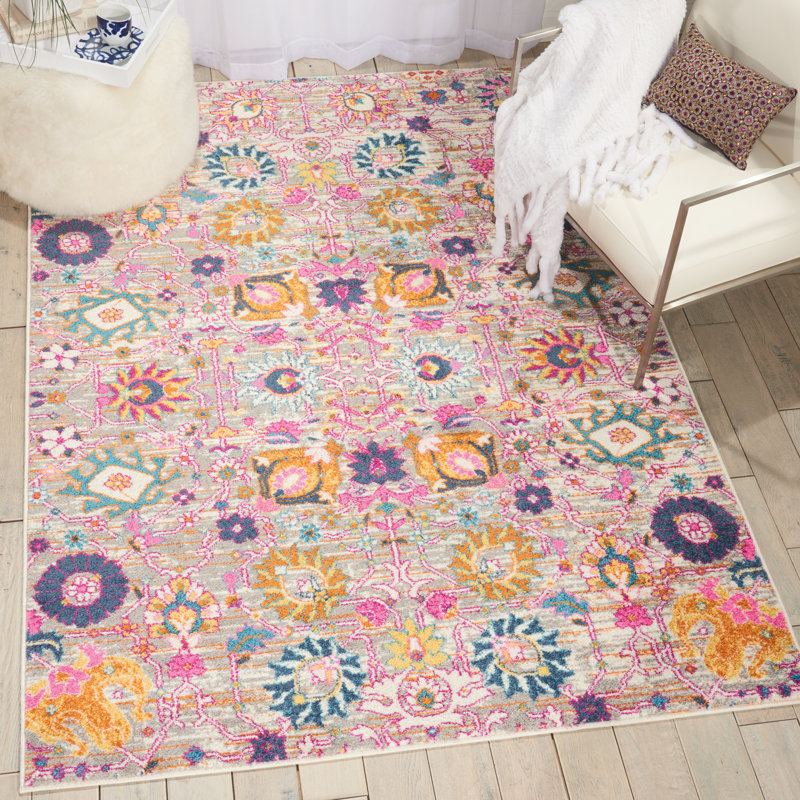 Stovall Tufted Silver/Pink Area Rug, Rectangle 201cm x 290cm
