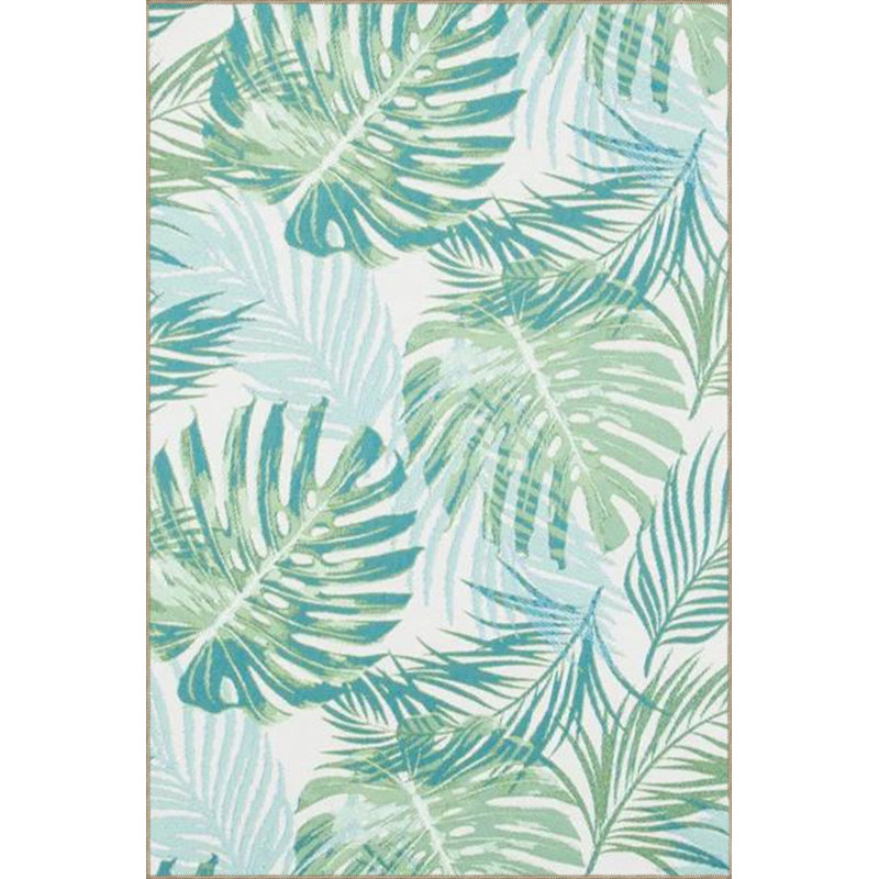 Tapis vert lavable feuille verte et base tissée bleue, Sous-tapis rectangulaire de 3 pi 3 po x 4 pi 11 po
