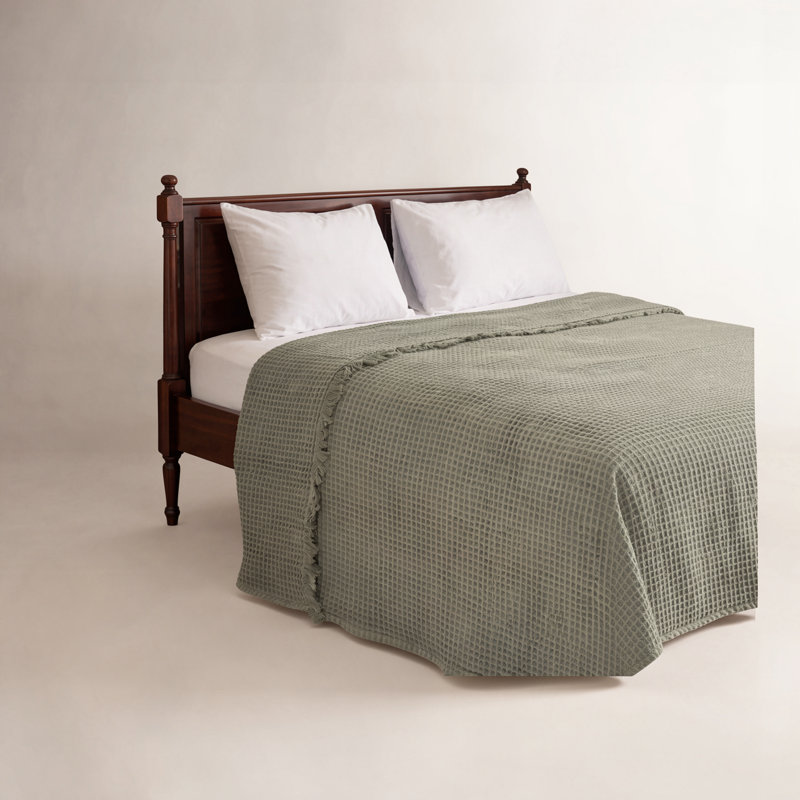 Devia Waffle Turkish Cotton Blanket, Sage Green - King