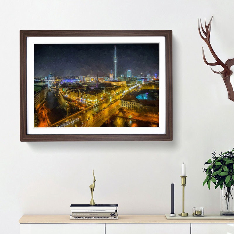 Berlin Germany Skyline in Abstract - Picture Frame Painting Print, Walnut Framed, 62cm H x 87cm W x 2cm D