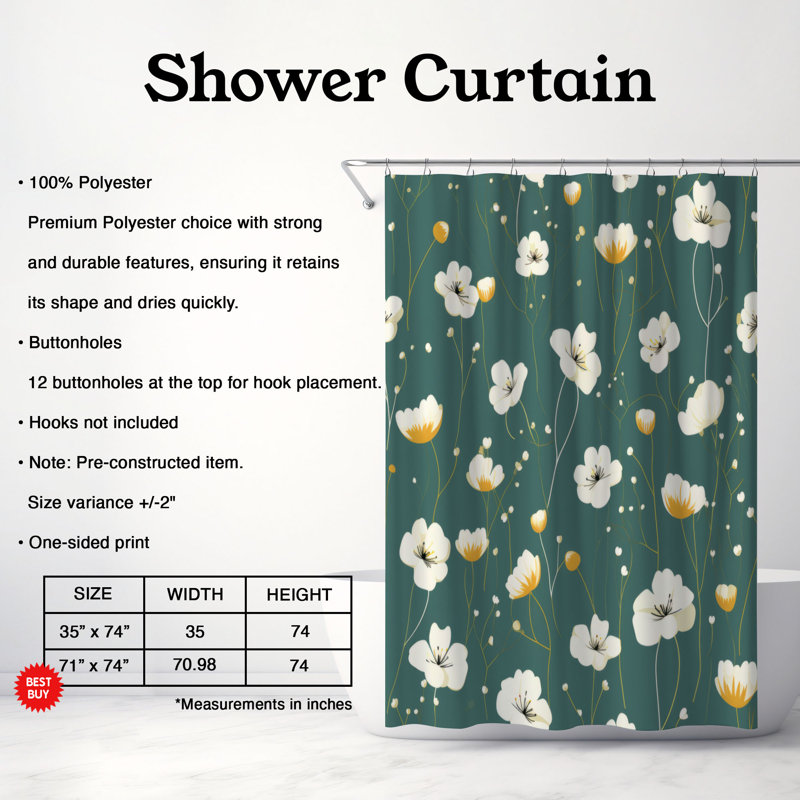 Mini rideau de douche Petals Sweet Petals, H 74 po x l 71 po