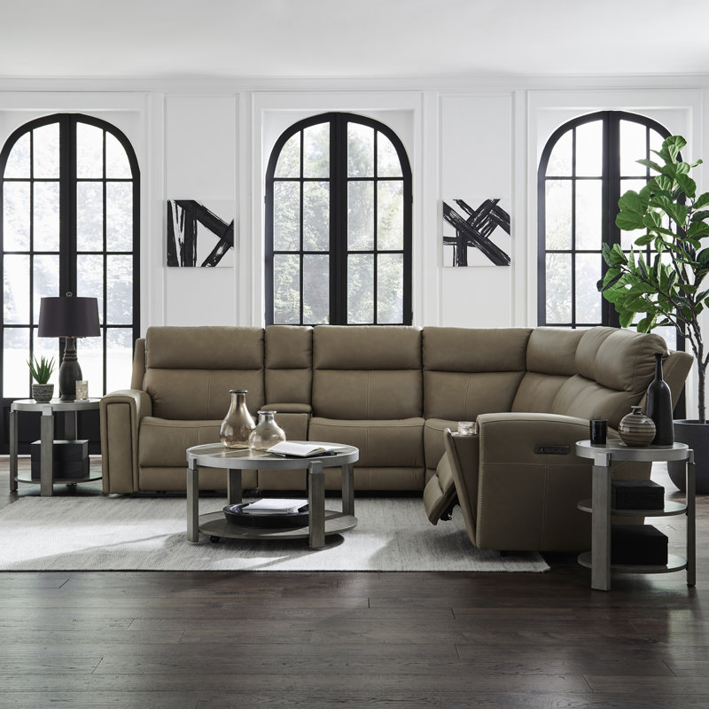 6 Piece Zero Wall Reclining Power Sectional, Tan Leather