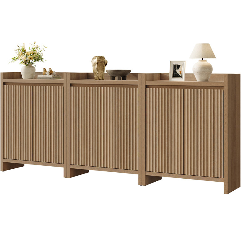 Armoire de rangement à chaussures cannelée avec 2 portes et 2 tablettes réglables Bethlehem, Chêne caramel, 3
