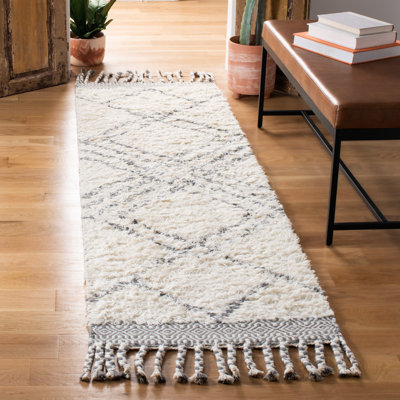 Tapis beige en laine tissé à plat à la main Powell Southwestern