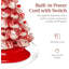 Arbre de Noël 15 po en céramique, arbre de Noël de table pré-éclairé peint à la main, 2 étoiles, 64 lumières - menthe poivrée avec ampoules rouges et blanches
