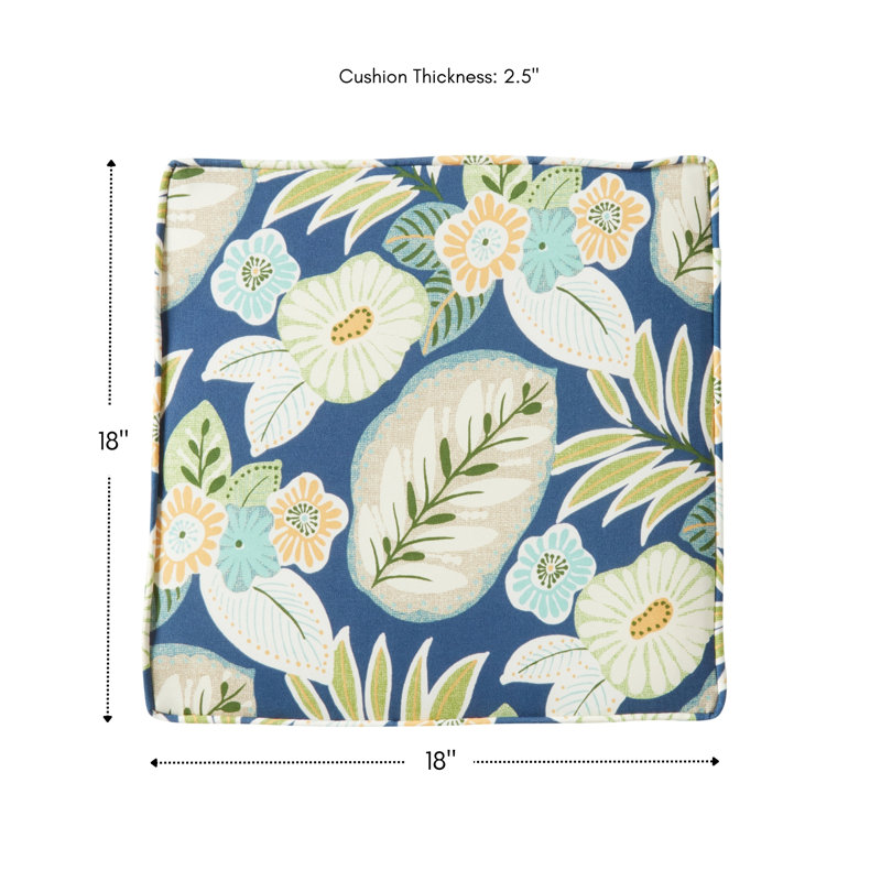 Outdoor Dining Chair Seat Pad, Marlow Blue Floral