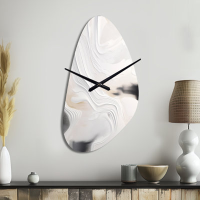 White And Gold Ripples Of Stone - Marble Unique Shape Metal Wall Clock, White Asymmetrical Wall Clock Print