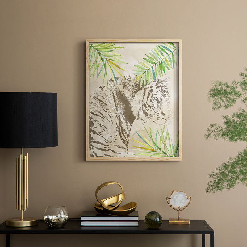 Boho Jungle Cat I, reproduction encadrée - bois massif, H 15 po x l 12 po, Naturel