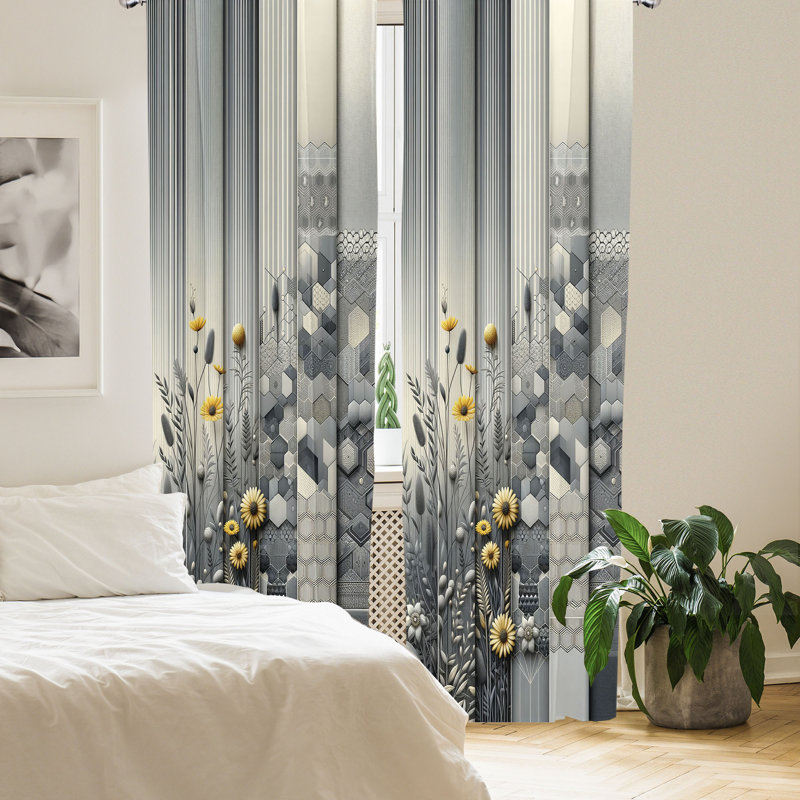 Ensemble de 2 rideaux gris East Urban Home gris et bleu, L 28 po x L 63 po