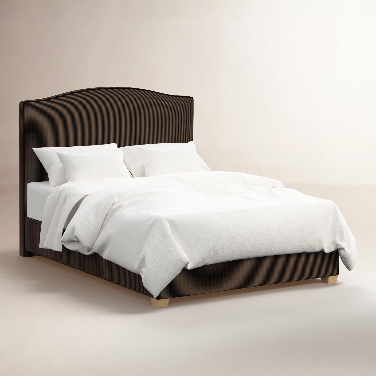 Upholstered Cotton Standard Bed, Twin, Prep Stripe Mocha Black Black Welt