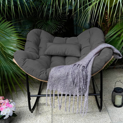 Egg-Shaped Outdoor Rocking Chair, Patio Rocking Chair With Thick Cushion, Modern Indoor Papasan Rocking Chair, Lounge Rocker For Balcony, Living Room,
