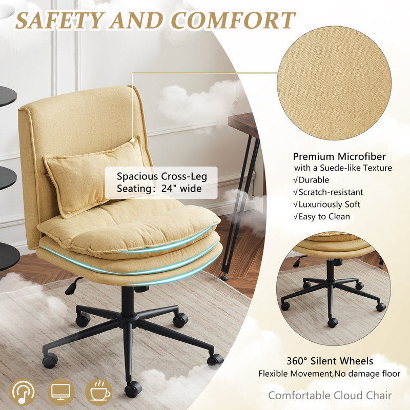 Upholstered Armless Task Office Chair, Yellow Polyester