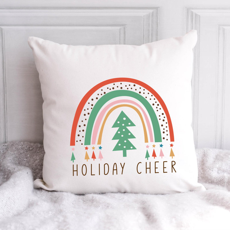 Coussin décoratif en polyester ChristmasRainbow-10, 16 po x 16 po