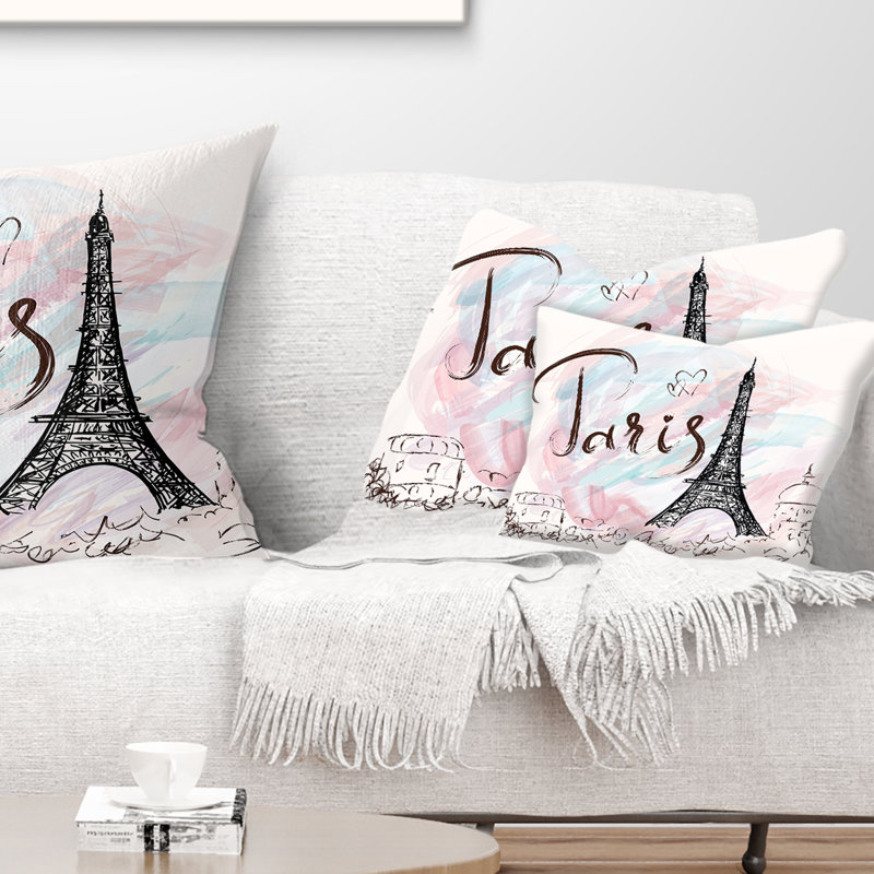  Illustration abstraite de paysage urbain avec coussin lombaire Paris Tour Eiffel, Rectangulaire, 12 po x 20 po