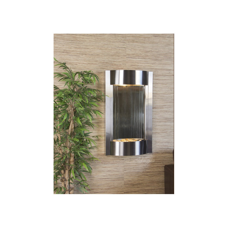 Serene Waters Fountain with Light, Stainless Steel, Silver Mirror