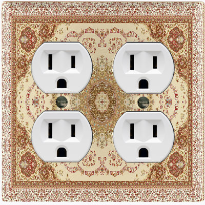Metal Light Switch Plate Outlet Cover (Elegant Biege Carpet Rug Print - Double Duplex)