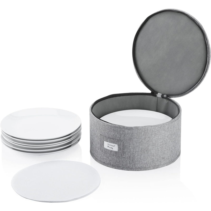 Fabric Dining Plates Storage with Felt Dividers Included