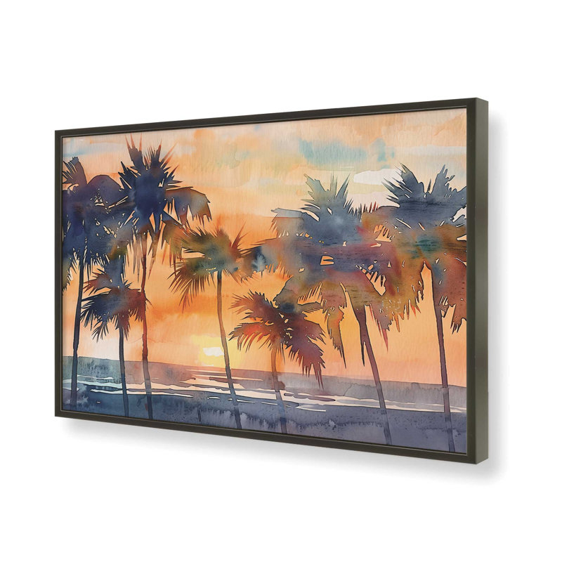 Golden Hour Palms, reproduction encadrée, H 19 po x l 25 po, Noir satiné