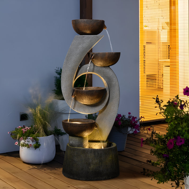 Markiece Hand Crafted Weather Resistant Waterfall Fountain with Light