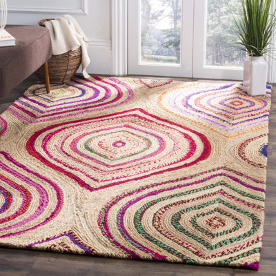 Abhay Hand Woven Jute/Chindi Geometric Rug in Natural