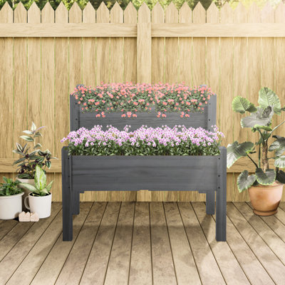 Lit à fleurs surélevé gris, 34 po x 34 po x 28 po, 2 bois pour la cour arrière, boîte de jardin pour cultiver des plantes, des légumes, des herbes, des fleurs,