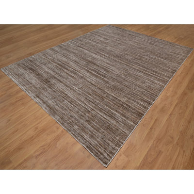 9'1"x12'1" Chocolate Brown, Variegated Textured Modern Design, Indoor, Outdoor, Hand Loomed, Thick and Plush, Oriental Rug