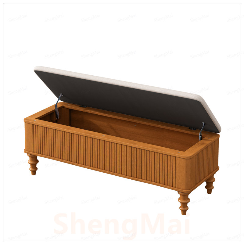 Banc de rangement multifonctionnel avec cadre en bois d'hévéa massif et siège en lin, idéal pour la chambre à coucher, le vestibule et le salon