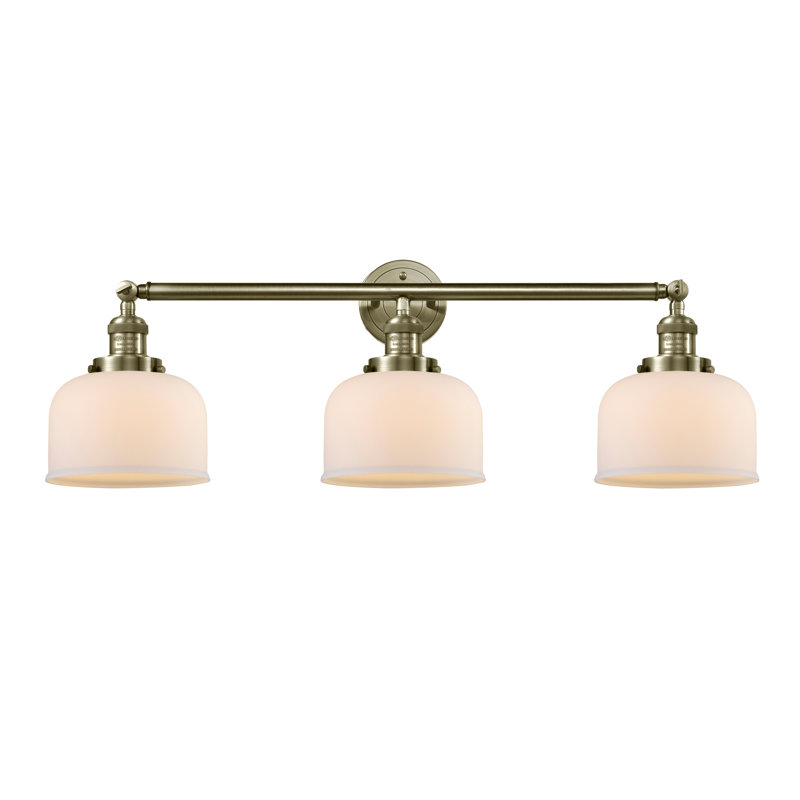 Bell - 3 Light 32" Bath Vanity Light, Antique Brass, Matte White, Incandescent