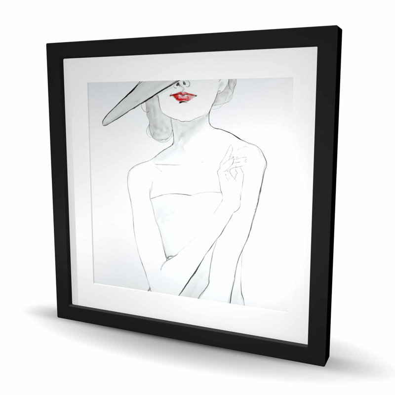 «Woman with Hat - Fashion», reproduction encadrée pour la décoration intérieure, H 24 po x l 24 po, Noir