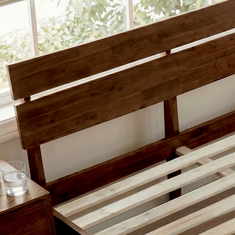 Acacia Aurora Premium Solid Wood Platform Bed Frame and High Headboard, King Bed Frame with Headboard Included, Mid Century Modern Bed Frame