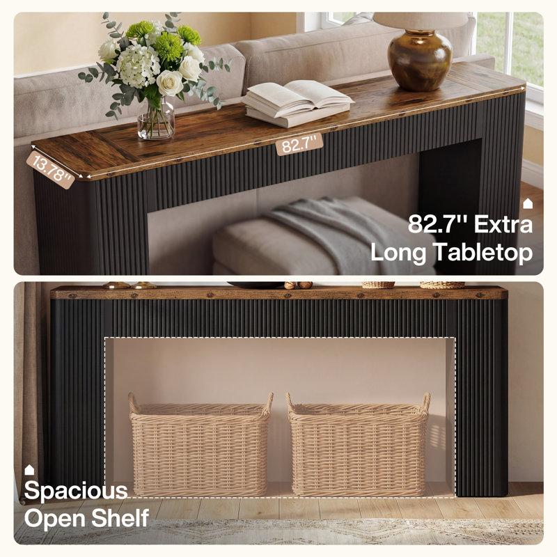 82.7” Extra Long Entryway Table, Fluted Farmhouse Console Table