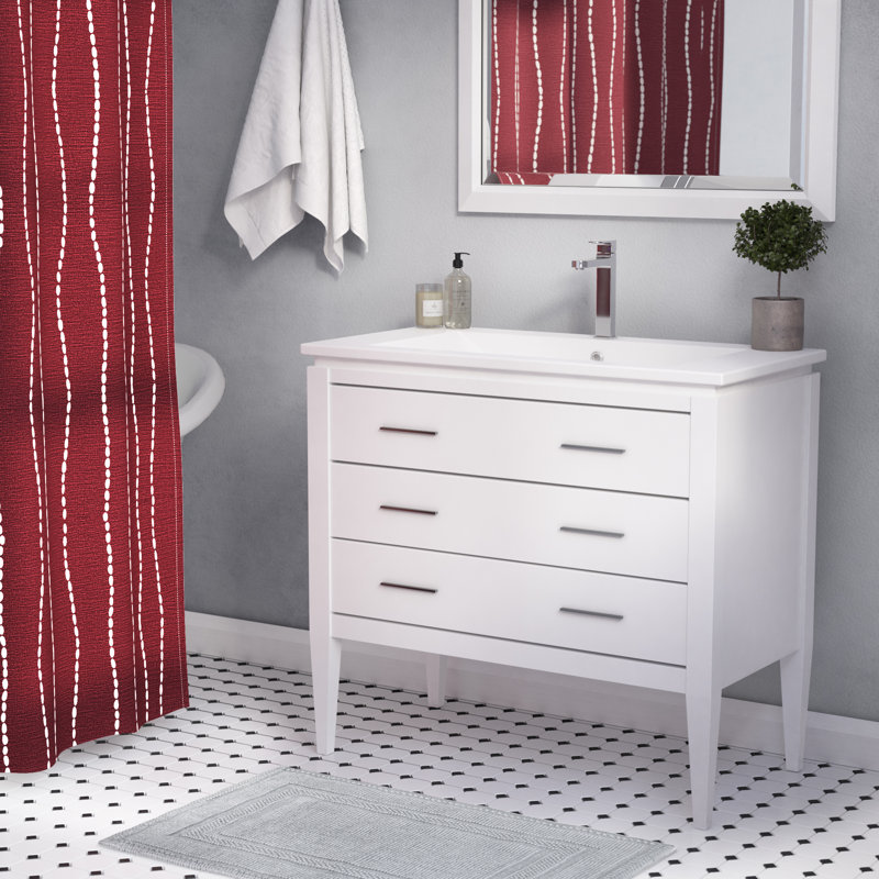 Bourdeau 35.38'' Single Bathroom Vanity with Stone Top, White