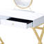 Bureau de coiffeuse à finition dorée avec miroir et plateau à bijoux
