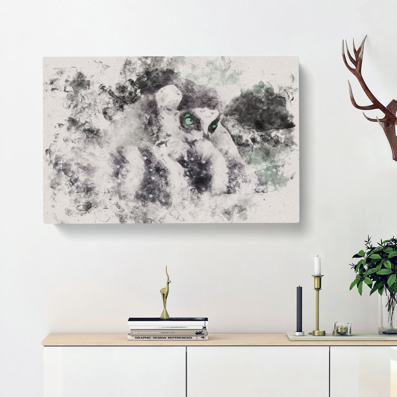 Ring-tailed Lemur Watercolour - Wrapped Canvas, 35cm H x 50cm W x 3cm D