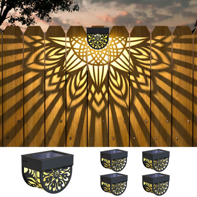Paquet de 4 lampes solaires pour l'extérieur - Appliques murales mandala imperméables jaune chaud pour jardin