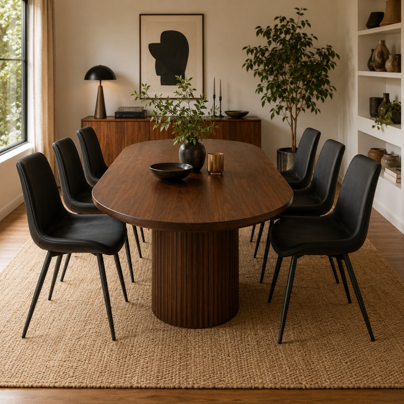 Chaise de salle à manger rembourrée avec pieds en acier au carbone (ensemble de 6), 6, Similicuir noir