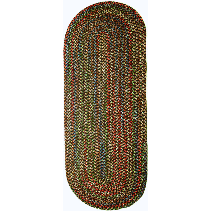 Tapis intérieur/extérieur brun tressé géométrique Deckerville, Tapis de couloir ovale 2 pi x 8 pi