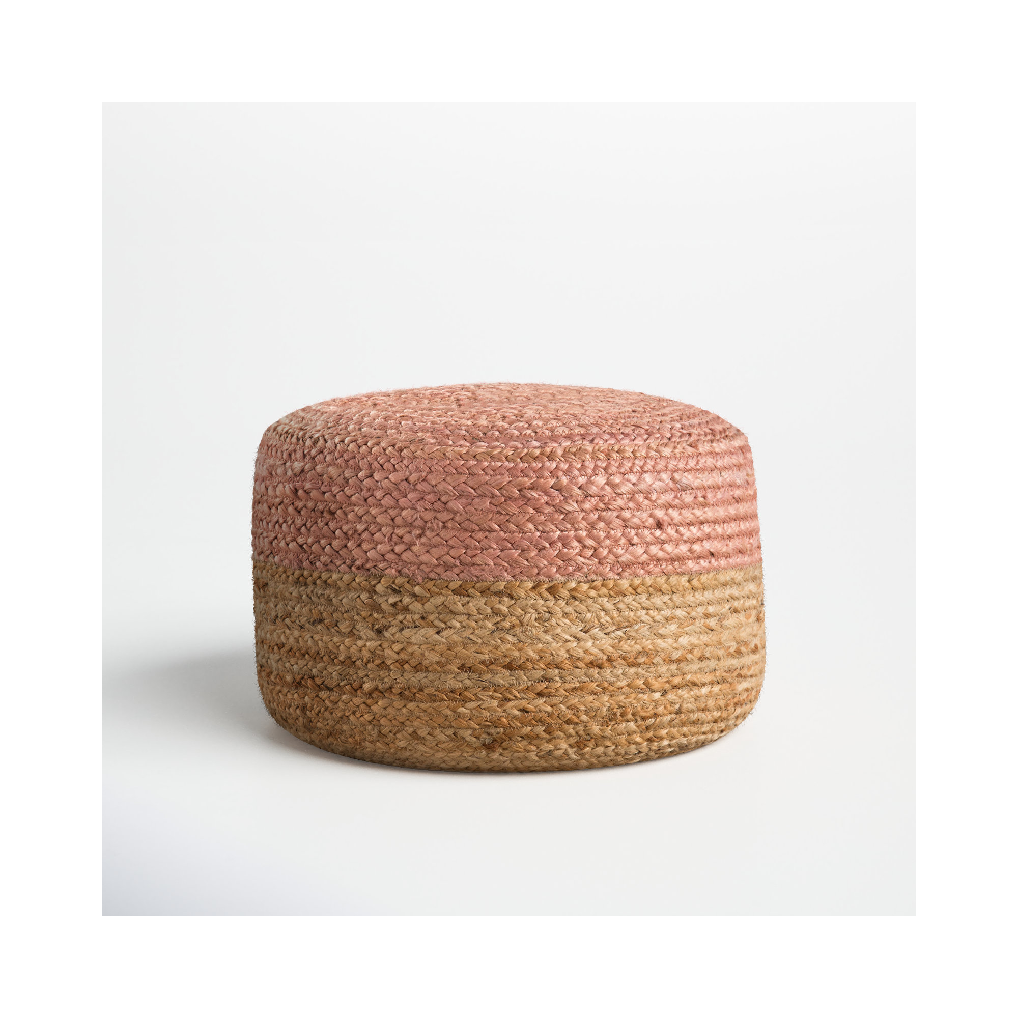 Teele 18" Wide Round Pouf Ottoman, Light Pink/Beige