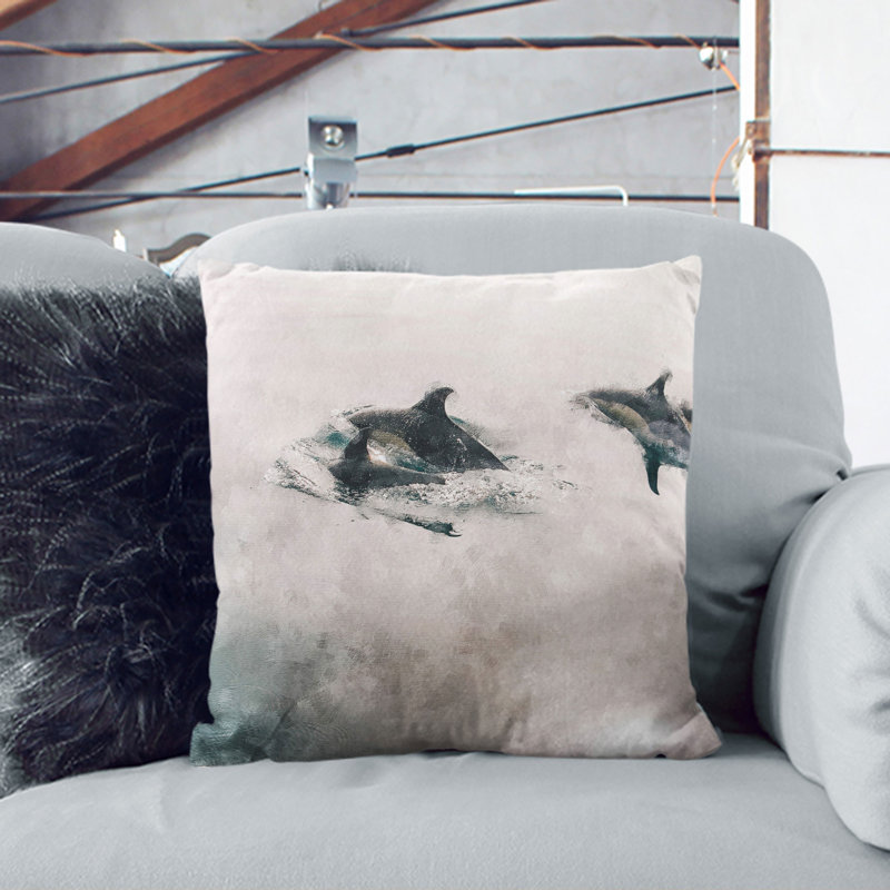 Swimming Dolphins Painting Square Throw Cushion, 55cm H x 55cm W x 20cm D