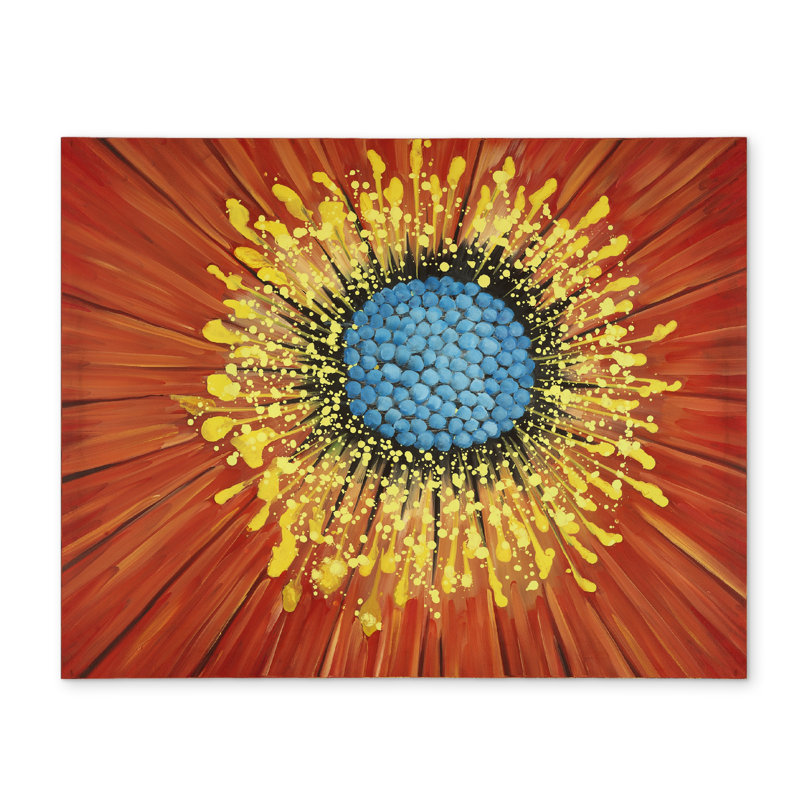 Blue Floral Polyester Placemat - Closeup on a Red Flower Decor